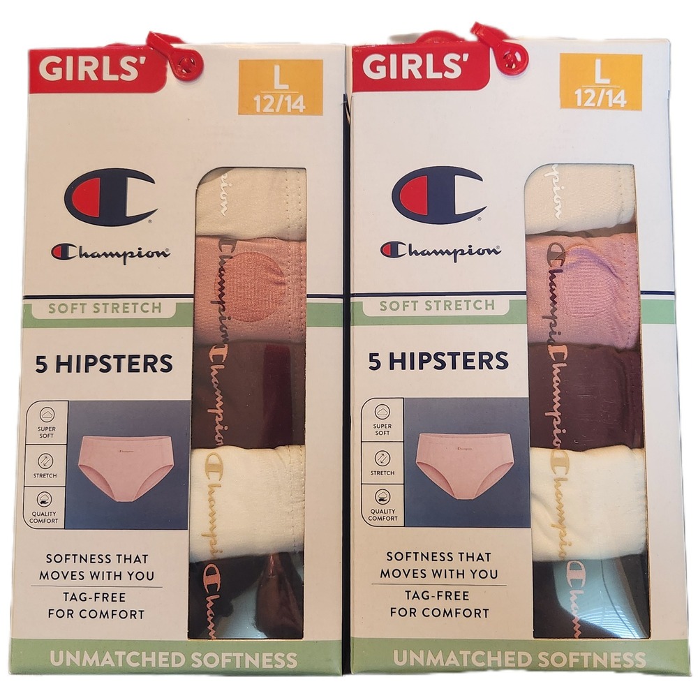 Champion Girls Soft Stretch 5 Hipsters 2-Pack Large 12/14 Pink